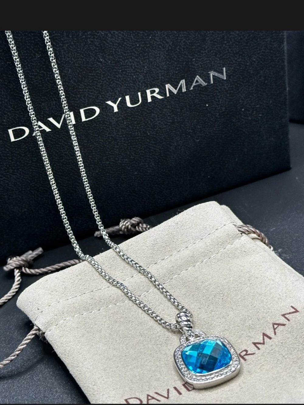 David Yurman Petite Albion Blue Topaz and Sterling Silver Pendant Necklace 18”